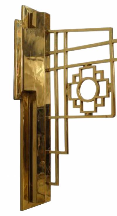 Pair of French Mid Century Brass Chinese Lattice Lantern Sconces