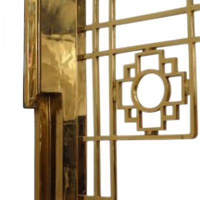 Pair of French Mid Century Brass Chinese Lattice Lantern Sconces