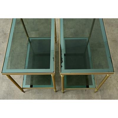 Pair of French Mid Century Brass and Glass Cocktail Tables