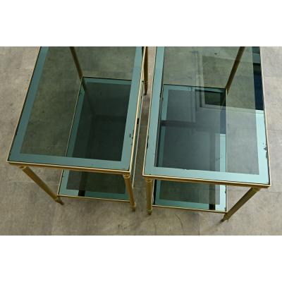 Pair of French Mid Century Brass and Glass Cocktail Tables