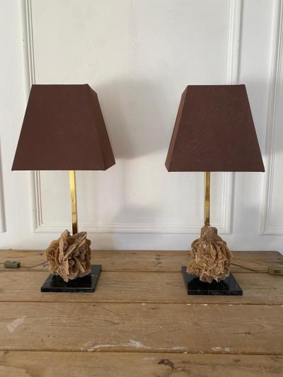 Pair of French Mid Century Desert Rose Table Lamps
