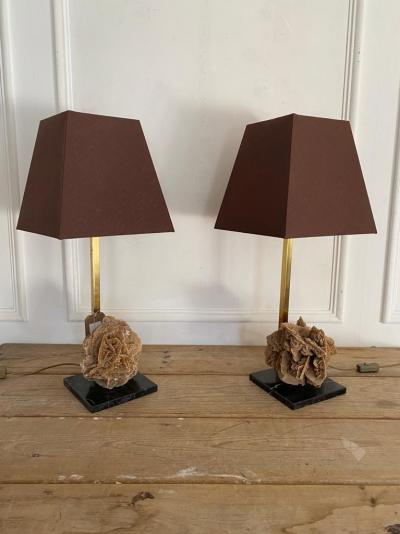 Pair of French Mid Century Desert Rose Table Lamps