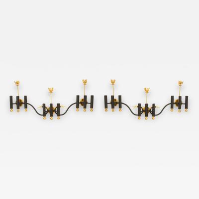 Pair of French Mid Century Gilt Brass Wall Sconces