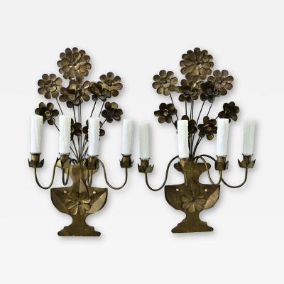 Pair of French Mid Century Metal Floral Sconces