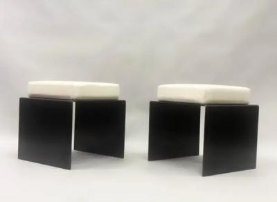 Pair of French Mid Century Minimalist Wrought Iron Cotton Benches Stools
