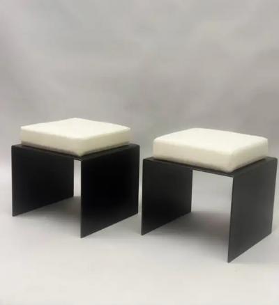 Pair of French Mid Century Minimalist Wrought Iron Cotton Benches Stools