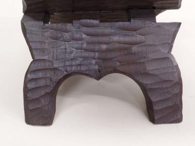 Pair of French Mid Century Modern Carved Wood and Leather Stools or Benches