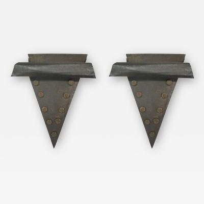 Pair of French Mid Century Modern Craftsman Brutalist Wrought Iron Sconces