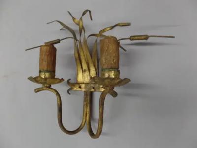 Pair of French Mid Century Modern Floral Gilt Iron Wall Sconces 1940