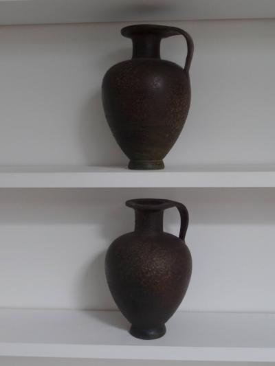 Pair of French Mid Century Modern Neoclassical Vases Amphora in Bronze Patina