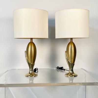 Pair of French Mid Century Modern Sculptural Bronze Table Desk Lamps