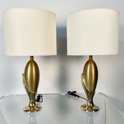 Pair of French Mid Century Modern Sculptural Bronze Table Desk Lamps