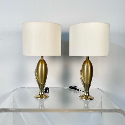 Pair of French Mid Century Modern Sculptural Bronze Table Desk Lamps