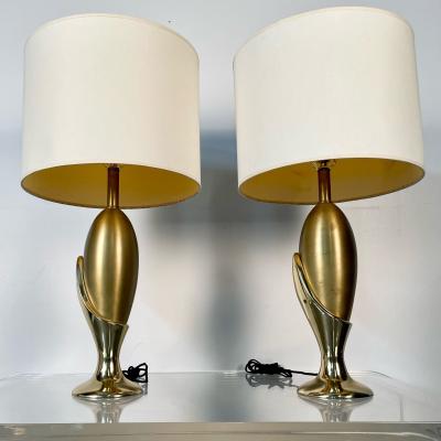 Pair of French Mid Century Modern Sculptural Bronze Table Desk Lamps