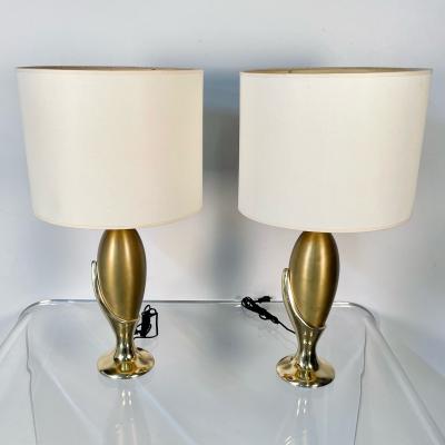 Pair of French Mid Century Modern Sculptural Bronze Table Desk Lamps