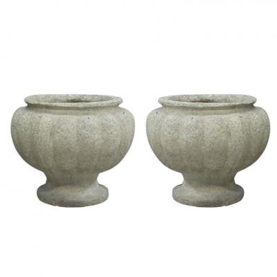 Pair of French Mid Century Modern Stone Table Lamps in the Form of Urns