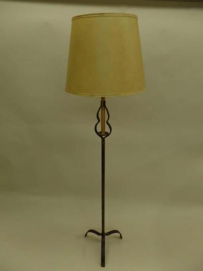 Pair of French Mid Century Partially Gilt Wrought Iron Floor Lamps 1940