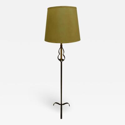 Pair of French Mid Century Partially Gilt Wrought Iron Floor Lamps 1940