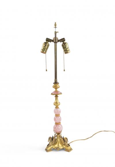 Pair of French Mid Century Rose Quartz and Bronze Table Lamps