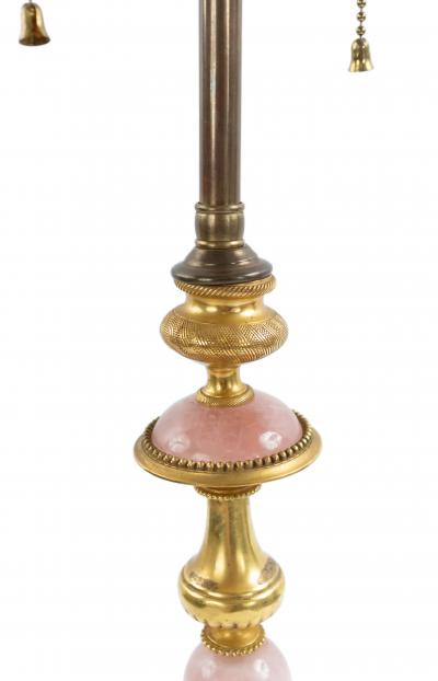 Pair of French Mid Century Rose Quartz and Bronze Table Lamps