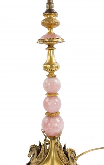 Pair of French Mid Century Rose Quartz and Bronze Table Lamps