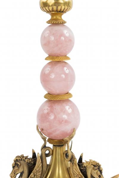 Pair of French Mid Century Rose Quartz and Bronze Table Lamps