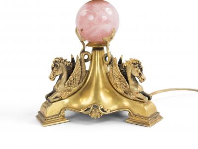 Pair of French Mid Century Rose Quartz and Bronze Table Lamps