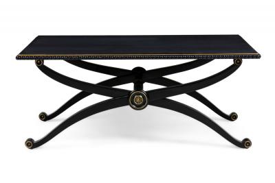 Pair of French Mid Century Style Black Lacquer Transitional Cross Base Cocktail