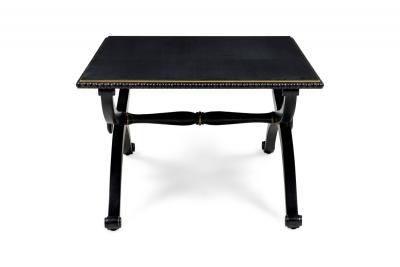 Pair of French Mid Century Style Black Lacquer Transitional Cross Base Cocktail