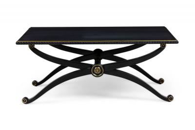 Pair of French Mid Century Style Black Lacquer Transitional Cross Base Cocktail