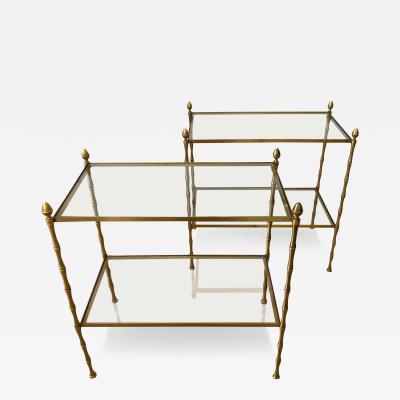 Pair of French Midcentury Faux Bamboo Side Tables
