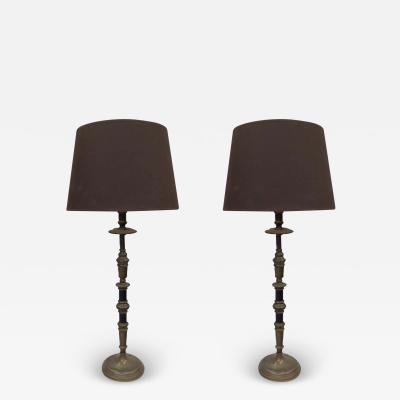 Pair of French Midcentury Neoclassical Candlestick Form Table Lamps 1930