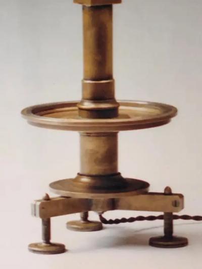 Pair of French Modern Neoclassical Brass and Steel Industrial Style Table Lamps