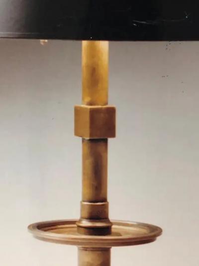 Pair of French Modern Neoclassical Brass and Steel Industrial Style Table Lamps