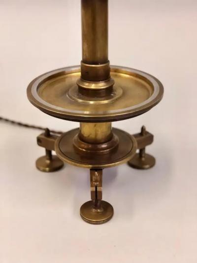 Pair of French Modern Neoclassical Brass and Steel Industrial Style Table Lamps
