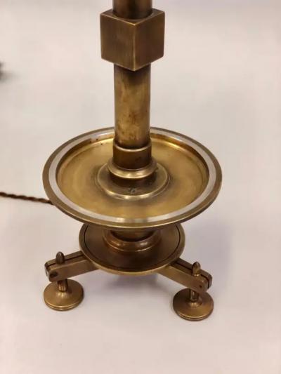 Pair of French Modern Neoclassical Brass and Steel Industrial Style Table Lamps