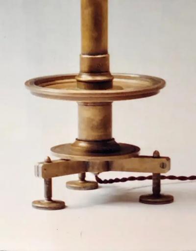 Pair of French Modern Neoclassical Brass and Steel Industrial Style Table Lamps