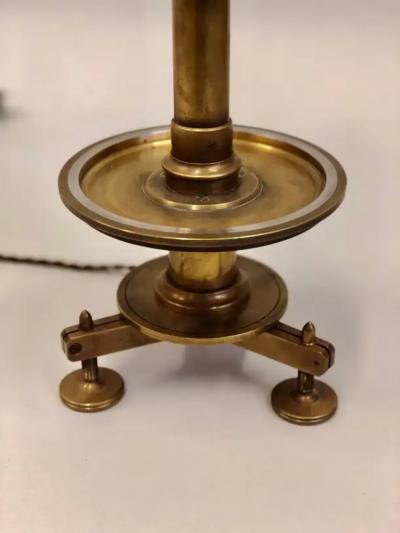 Pair of French Modern Neoclassical Brass and Steel Industrial Style Table Lamps
