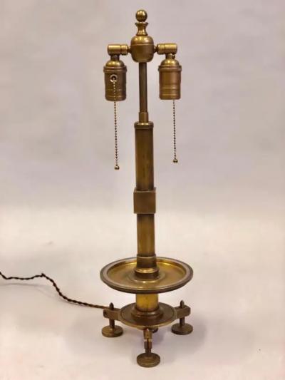 Pair of French Modern Neoclassical Brass and Steel Industrial Style Table Lamps