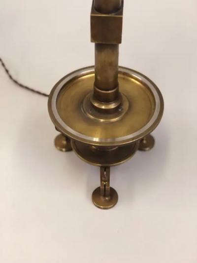 Pair of French Modern Neoclassical Brass and Steel Industrial Style Table Lamps