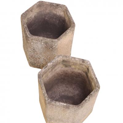 Pair of French Modernist Cast Stone Hexagonal Planters C 1960 