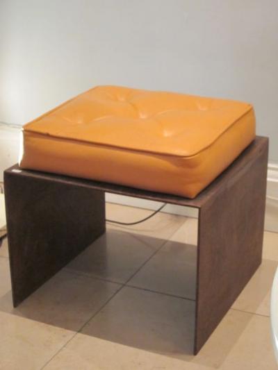 Pair of French Modernist Stools Benches in Wrought Iron with Upholstered Seats