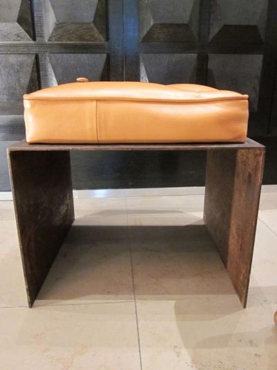 Pair of French Modernist Stools Benches in Wrought Iron with Upholstered Seats