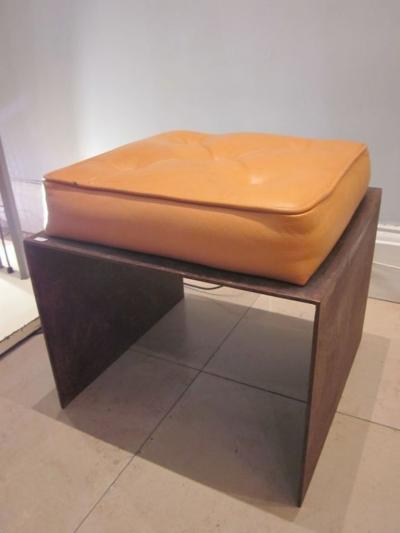 Pair of French Modernist Stools Benches in Wrought Iron with Upholstered Seats