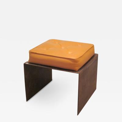 Pair of French Modernist Stools Benches in Wrought Iron with Upholstered Seats
