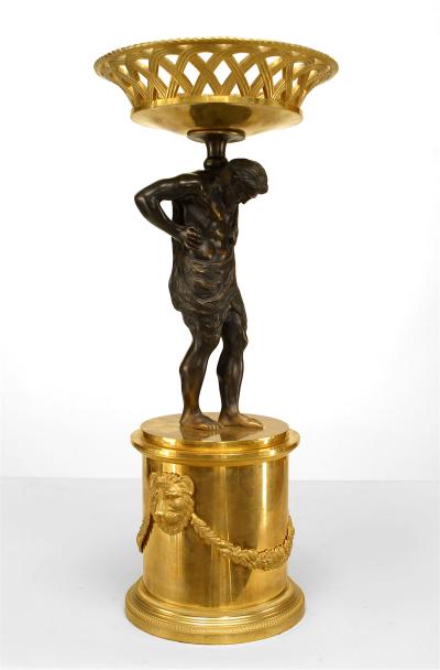 Pair of French Neoclassic Bronze Atlas Centerpieces