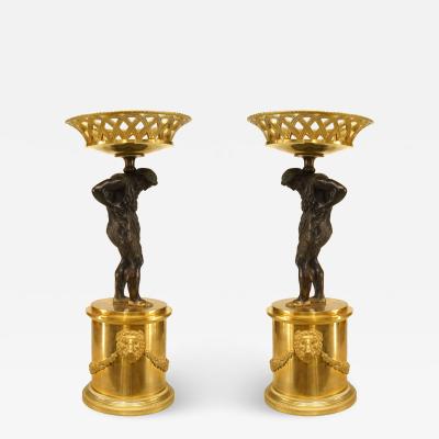 Pair of French Neoclassic Bronze Atlas Centerpieces