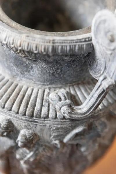 Pair of French Neoclassical 19th Century Baluster Urns with Low Relief D cor