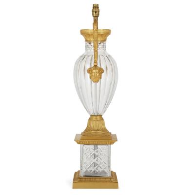 Pair of French Neoclassical Style Gilt Bronze and Cut Glass Lamps