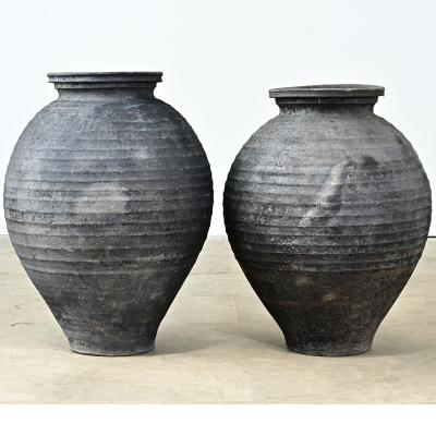Pair of French Noir Terracotta Pots
